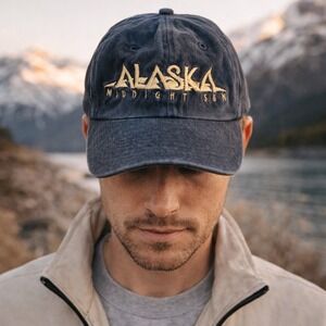 Vintage Alaska‎ Midnight Sun Embroidered Baseball Cap Hat Adult Outdoor Travel